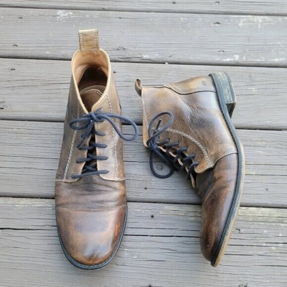 Bed Stu Louis Rustic Teak Brown Distressed Lace-up Leather Ankle Dress Boots 12‎ main image 8
